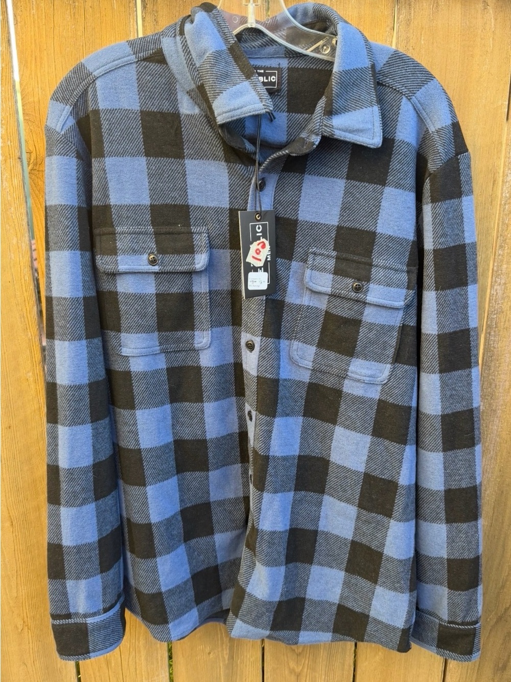 For the Republic nwt men’s lightweight fleece plaid - Blue & Black XL